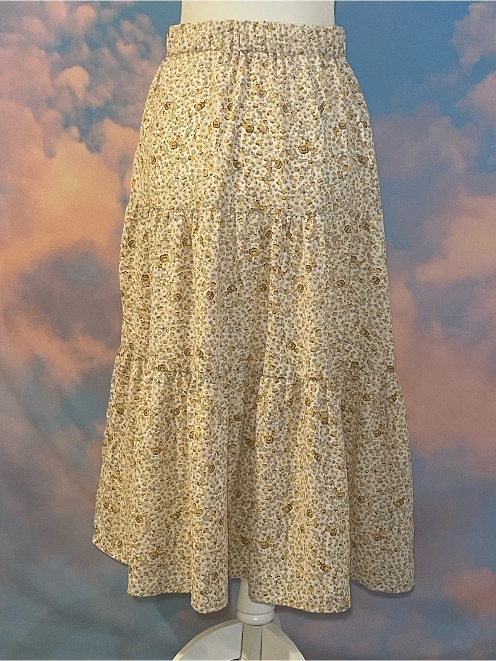 Darling Yellow/Cream Ditsy Floral Tiered Midi Skirt (final priced/as is)